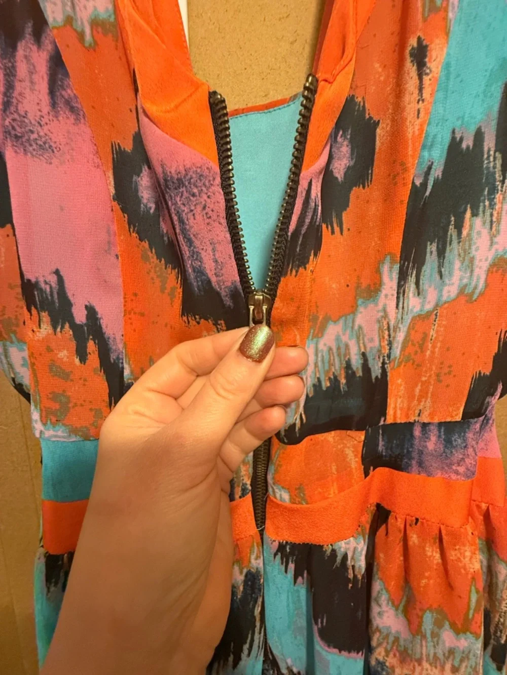 Gianni Bini Colorful Maxi Dress V-Neck Turquoise Orange Print Size M - Picture 11 of 15